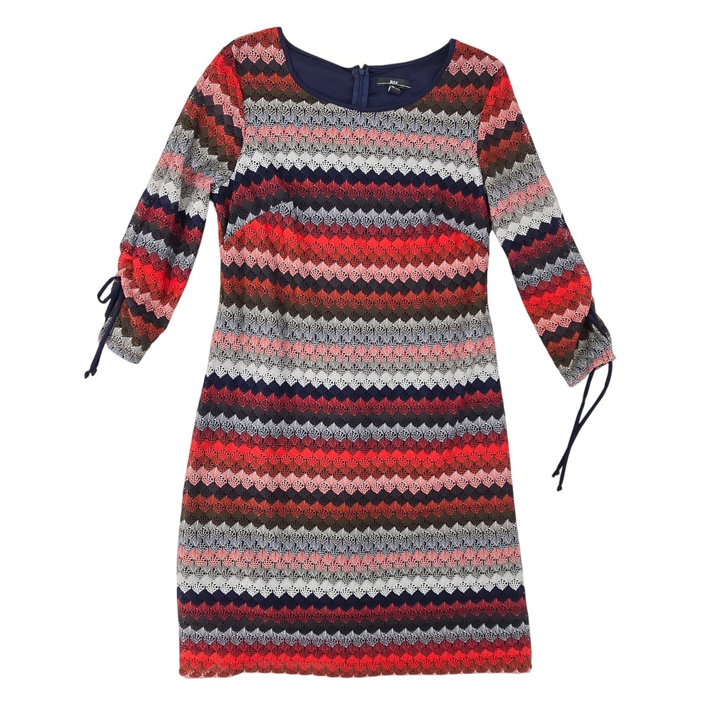 R&K Originals 14 Crochet Lace Chevron Shift Dress Womens‎ Boho Red Navy